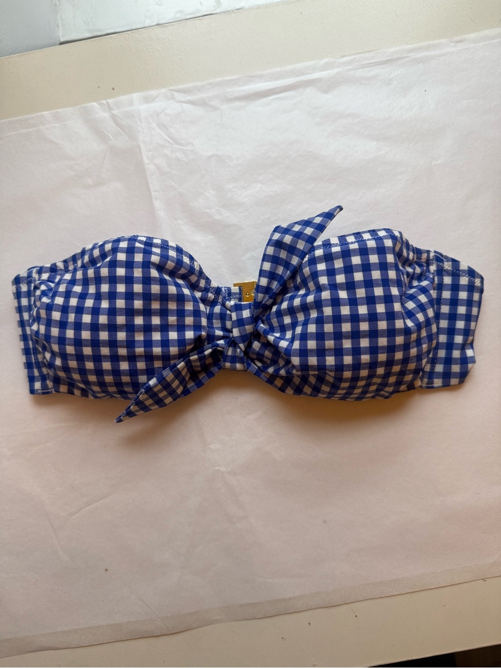 Blue Gingham Bandeau Bikini Top